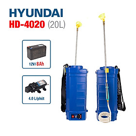 Bình xịt điện HYUNDAI HD-4020 | Dung tích 20L | Ắc quy 8AH | Bộ bơm HD-4080 | Áp lực phun 80PSI