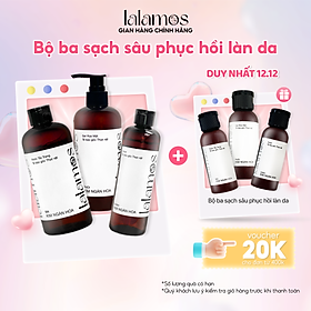 Combo sạch sâu Lalamos Nước tẩy trang 280ml + Sữa rửa mặt 280ml + Toner Kim Ngân Hoa 250ml