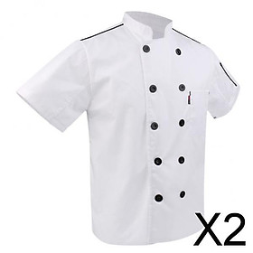 2xMen Women Short Sleeve Chefs Uniforms, Restaurant Chef Jacket Kitchen Coat  L White