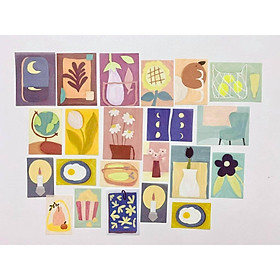 Set 40 Washi Sticker Hình Art Aesthetic - Túi 40 Hình Dán Nghệ Thuật Art chất liệu Washi