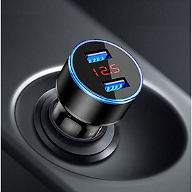 Tẩu sạc ô tô 2 cổng usb làm bằng kim loại sơn tĩnh điện phủ ABS có màn led báo điện áp | Sạc điện thoại trên xe hơi