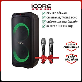 Mua Loa du lịch iCore i8 - Loa karaoke bluetooth xách tay - Loa bass đôi - Kèm 2 micro UHF cao cấp - Hàng Chính Hãng