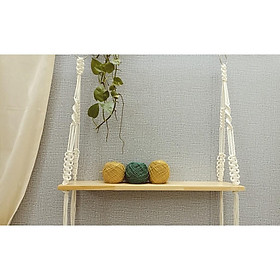 Kệ gỗ decor trang trí treo tường dây tết macrame 60x15cm