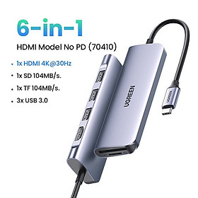 Ugreen HUB USB C HUB 7 Trong 1 4K @ 30hz 6 Trong 1 Đầu Đọc Thẻ Nhớ HDMI 4K 2 USB 3.0 PD100W hàng chính hãng