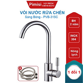 Mua Vòi Nước Rửa Chén Nóng Lạnh Pimisi PVB-315C Inox 304 Mạ Sáng Bóng Dùng Cho Chậu Rửa Bát 1-2-3 Hố Trong Nhà Bếp  Kiểu Cổ Ngỗng  Chỉnh Nhiệt Gật Gù Gắn Bồn Rửa Âm - Dương Bàn Đá  Quay 360 Độ Tăng Áp Nhẹ  Kèm 2 Sợi Dây Cấp Nước Vòi Rửa Bát | Hàng Chính Hãng