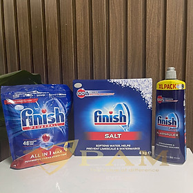 Combo Viên rửa bát Finish All in 1 max 48 viên hương chanh + Muối Finish