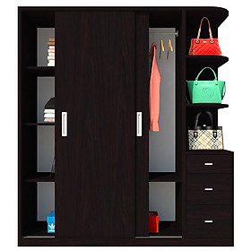 Hình ảnh Tủ quần áo gỗ MDF Tundo cửa lùa màu nâu đậm 180 x 55 x 200cm