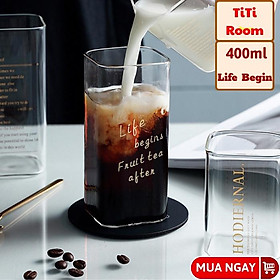Mua Ly thủy tinh vuông chịu nhiệt 400ML Cốc thủy tinh uống sinh tố sang chảnh cao cấp phong cách Vintage dễ thương