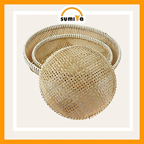 Mua Rổ cật tre viền mây đan kín cao cấp hình tròn  nguyên liệu tự nhiên thân thiện với môi trường  dùng trang trí