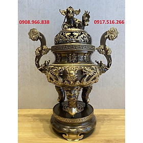 Mua BỘ TAM SỰ SONG LONG CHẦU NGUYỆT 60CM ĐỒNG VÀNG HUN GIẢ CỔ - ĐỒ ĐỒNG Ý YÊN