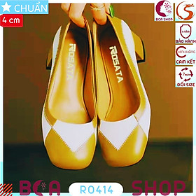Giày cao gót nữ màu vàng 4p RO414 ROSATA tại BCASHOP mũi vuông, kiểu dáng búp bê, phối 2 màu lạ mắt độc đáo và lạ mắt
