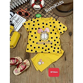 Bộ Bé Gái Thỏ Chấm Bi Đen Vàng, Size 12-30Kg, 1-8 Tuổi Áo Quần Bé Dễ Thương - Bộ Thỏ Chấm Bi Vàng