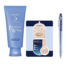 Sữa Rửa Mặt Tạo Bọt Làm Sạch Sâu Chiết Xuất Tơ Tằm Trắng Senka Perfect Whip 120 gram Tặng 1 Mặt Nạ Dưỡng Ẩm Sâu Foodaholic Bird's Nest 23 gram + 1 bút bi LINC