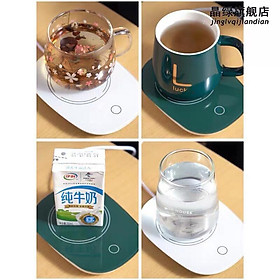 Cốc hâm nóng cao cấp bằng sứ kèm đế điện, Ly sứ kèm đế điện hâm nóng cafe, sữa, trà Tặng kèm thìa mạ vàng tiện lợi