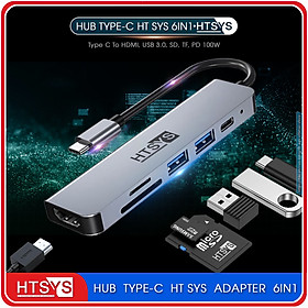 Mua Hub Type C HT SYS 6 in 1 To HDMI  USB 3.0  SD  TF  PD 100W - Hàng Chính Hãng