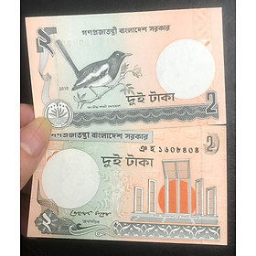 Mua Tiền  Bangladesh 2 taka hình ảnh con chim  kèm phơi nilong bảo quản tiền