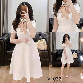 Đầm xòe viền cột nơ tiểu thư siêu yêu + Ảnh thật