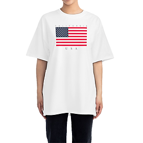 Áo Thun Nữ 100% Cotton In Cờ Mỹ USA Form Rộng Oversize