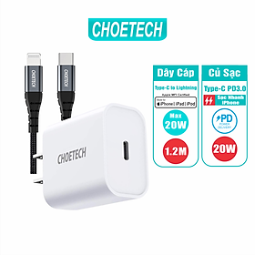 Bộ Củ Sạc CHOETECH PD 3.0 20W PD5005-W + Cáp Type C To Lightning MFI Apple 1.2M IP0039 Sạc Nhanh iPhone - Hàng Chính Hãng