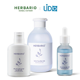 Bộ 3 cấp ẩm, ngăn ngừa lão hóa da Hoa Đậu Biếc Herbario: Sữa rửa mặt 100ml + Toner 200ml + Serum 30ml