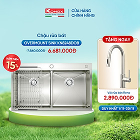 Chậu rửa bát Konox, Overmount Series, Model KN8248DOB , Inox 304AISI tiêu chuẩn châu Âu, 820x480x228(mm), Hàng chính hãng