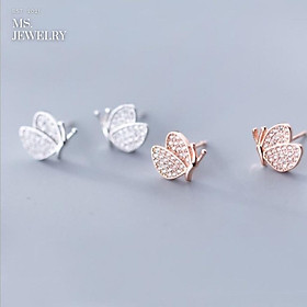 Khuyên Tai Bạc S925 Đính Đá Cubic Zirconia Hình Bướm Sang Trọng