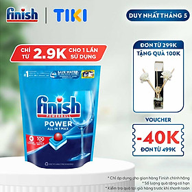 Viên Rửa Chén Bát Hương Chanh Finish Powerball Power All In 1 Max - Túi 100 viên siêu tiết kiệm