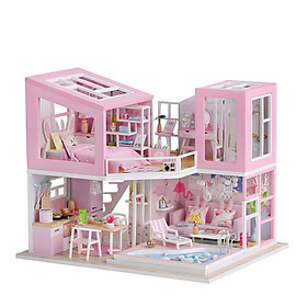 Miniature Doll House DIY Wooden Dollhouse with Furniture & LED Light