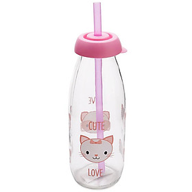 Chai nước thủy tinh có ống hút Herevin Décor 500ml - 111714