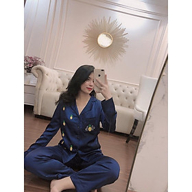 Bộ ngủ lụa Pijama mặc ở nhà họa tiết dứa nhí chất lụa Satin