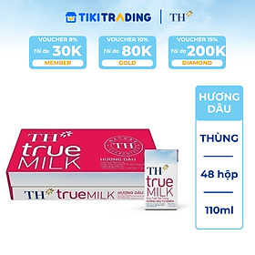 Thùng 48 hộp sữa tươi tiệt trùng TH true MILK hương dâu tự nhiên 110ml