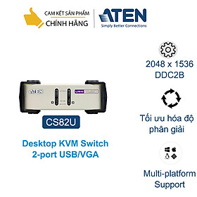 Bộ chuyển tín hiệu 2 CPU dùng chung 1 màn hình, ATEN CS82U KVM Switch dạng Desktop - Hàng chính hãng