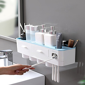 KỆ ĐỂ KEM ĐÁNH RĂNG VÀ BÀN CHẢI THÔNG MINH 4 CỐC CÓ NHẢ KEM ĐÁNH RĂNG TỰ ĐỘNG KÈM CỐC HÚT TỪ TÍNH