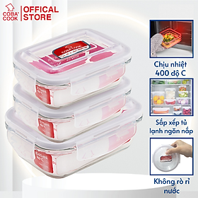 Mua Bộ 3 hộp thủy tinh hình chữ nhật trữ thực phẩm chịu nhiệt 1 hộp 640ml 2 hộp 370ml COBA COOK-CCL6L33