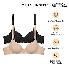 Combo 2 áo ngực cúp tròn lưng ren miley lingerie màu đen và da - brm002