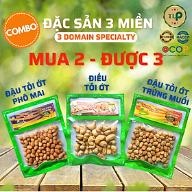 COMBO 3 GÓI ĐẶC SẢN 3 MIỀN (ĐẬU PHỘNG CỐT DỪA VỊ TRỨNG MUỐI, VỊ PHÔ MAI, HẠT ĐIỀU TỎI ỚT) TÂN LỘC PHÁT