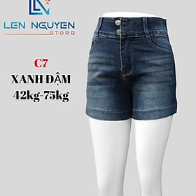 C7_Quần jean nữ, đùi, lưng cao, quần bò nữ dáng ôm, quần rin nữ có big size, cho 42kg đến 75kg,LEN - Xanh Đậm - Size 27 (43 - 45 kg)