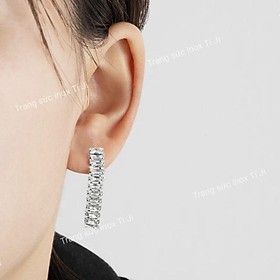 Bông tai inox nữ hàng đá chữ nhật sáng đẹp, không đen