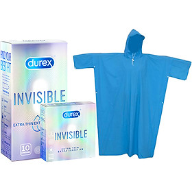 Bộ Sản Phẩm Durex Invisible Lub (10 Bao) + Durex Invisible (3 Bao) - Tặng Áo Mưa Mùa Mây Mưa