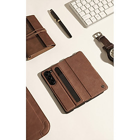 Case bao da chống sốc cho Samsung Galaxy Z Fold 5 trang bị ngăn đựng S-Pen hiệu Nillkin Aoge Leather Cover Case (bảo vệ máy cực tốt, chất liệu da thật cao cấp, thiết kế thời trang cá tính) - hàng nhập khẩu