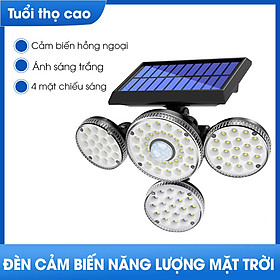 Đèn năng lượng mặt trời, đèn tường xoay 4 đầu 89LED,đầu dò thông minh -K1386