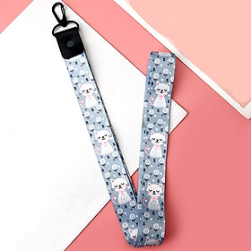 Móc khóa dây Strap dây vải hình mèo trắng - dây xám