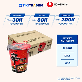 Thùng 12 ly mì Shin Ramyun Nongshim (68g x 12 Ly)