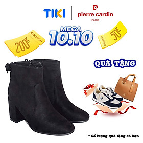 Giày boots nữ Pierre Cardin, chất liệu da cao cấp, cổ ngắn, gót cao 5cm