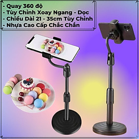 Giá đỡ điện thoại để bàn xoay 360 độ, tùy chỉnh độ dài, chất liệu nhựa cao cấp để livestream, giải trí, học online