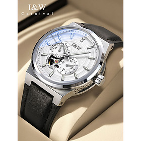 Đồng hồ nam chính hãng I&W CARNIVAL 680G-D1 Kính sapphire ,chống xước ,Chống nước 50m ,Bảo hành chính hãng,Máy cơ (Automatic),mặt trắng lội cơ dây da cao cấp