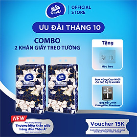 [2 GÓI KHĂN TREO TƯỜNG TẶNG 1 MÓC TREO] Khăn giấy treo tường cao cấp Vinda Prestige 4D 3 lớp 212 tờ