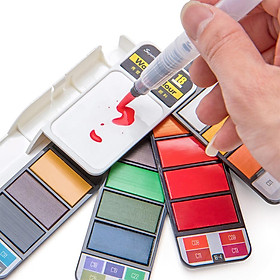 Watercolor Paint Set - 18 Colors Professional Travel Pocket Watercolor Paint Kit, with a Water Brushes, for Artist, Kids & Adults Outdoor Painting