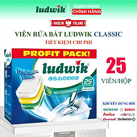 Hộp 25 viên rửa bát Ludwik Classic giá rẻ nhập khẩu chính hãng Ba Lan - 25 viên rửa chén Ludwik dòng tiết kiệm - Viên 3 lớp, không chứa phốt phát, sạch và an toàn