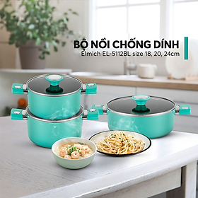 Mua Bộ nồi chống dính vân đá ánh kim siêu bền Elmich EL-5112BL size 18 20 24cm - Hàng chính hãng